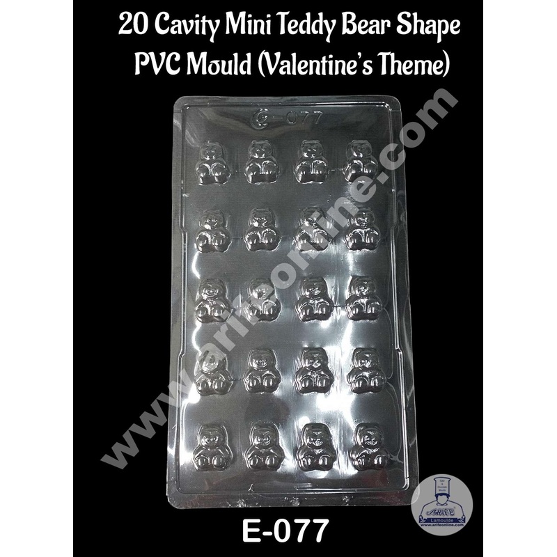 CAKE DECOR 20 Cavity Mini Teddy Bear Shape PVC Chocolate Mould | Valentine's Theme | E-077 (10 pcs pack)