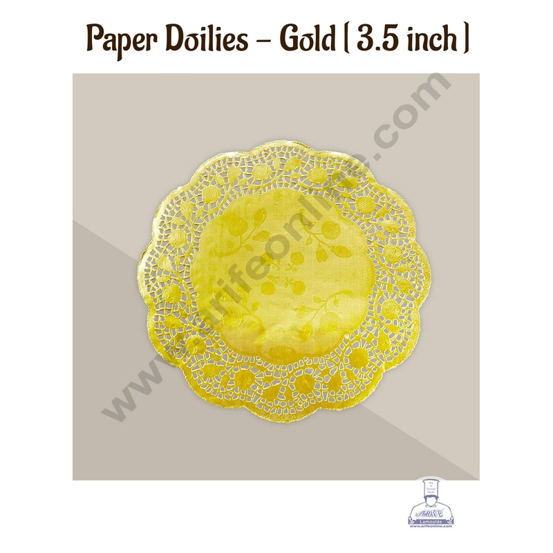CAKE DECOR 3.5 inch Paper Doilies | Round Placemats | Decorative Accessories | Disposable Paper Mats - Gold (100 pcs Pack)