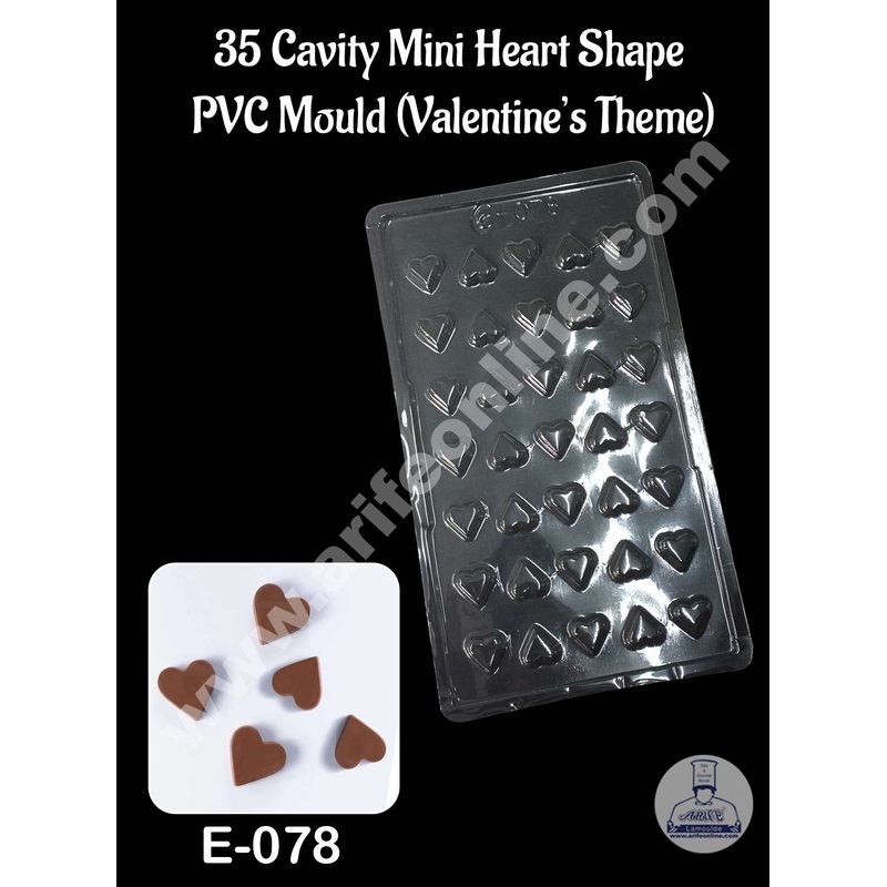 CAKE DECOR 35 Cavity Mini Heart Shape PVC Chocolate Mould | Valentine's Theme | E-078  (10 pcs pack)