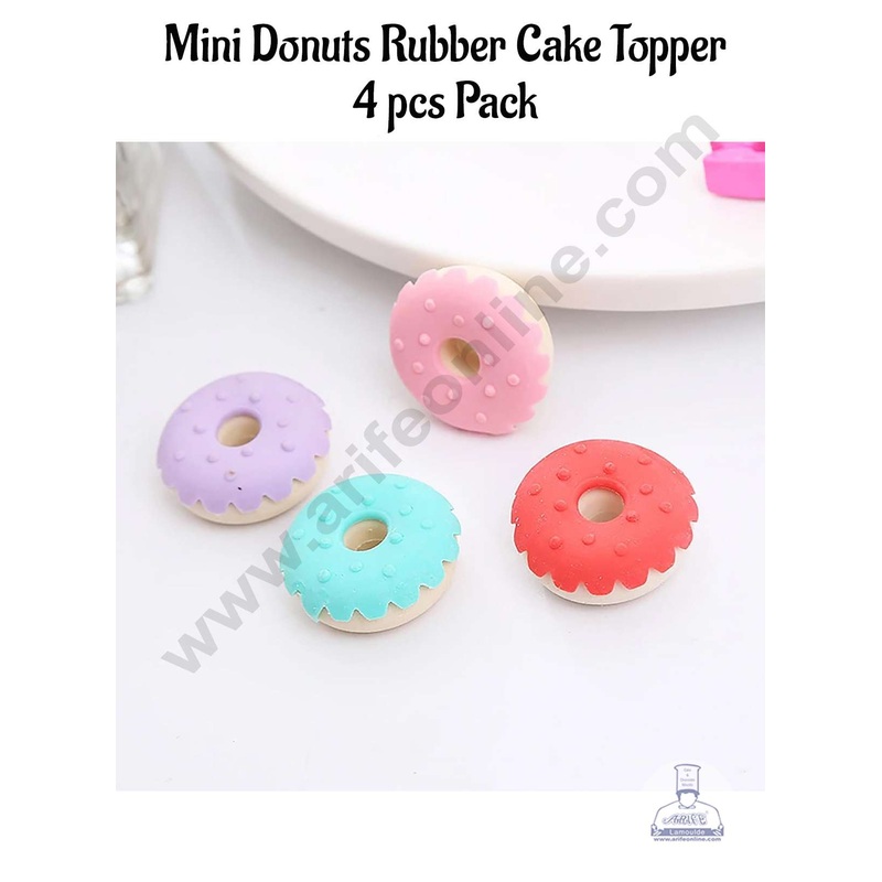 CAKE DECOR 4 Piece Mini Donuts Rubber Cake Topper - 4 Pcs Set (SBT-R-003)