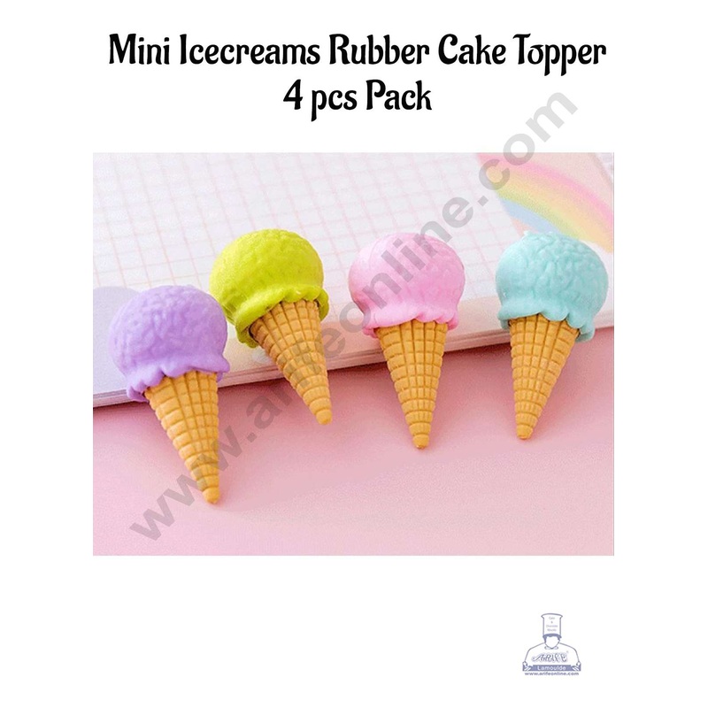 CAKE DECOR 4 Piece Mini Ice creams Rubber Cake Topper - 4 Pcs Set (SBT-R-004)