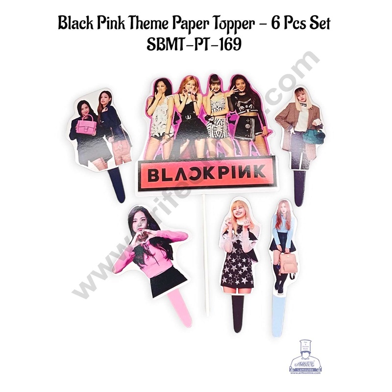 CAKE DECOR 6 pcs Happy Birthday Black Pink Theme Paper Topper For Cake And Cupcake (SBMT-PT-169)