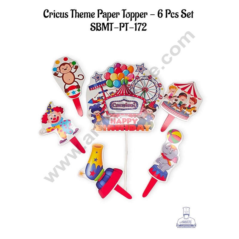 CAKE DECOR 6 pcs Happy Birthday Circus / Carnival Theme Paper Topper For Cake And Cupcake (SBMT-PT-172)