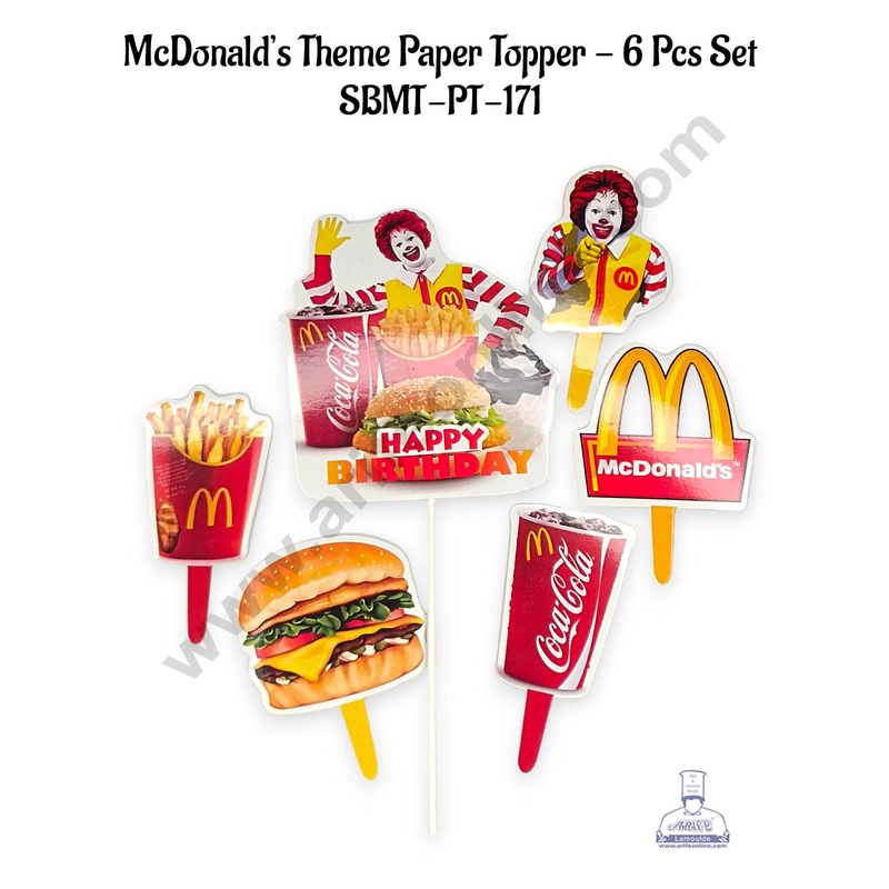 CAKE DECOR 6 pcs Happy Birthday McDonald's Theme Paper Topper For Cake And Cupcake (SBMT-PT-171)
