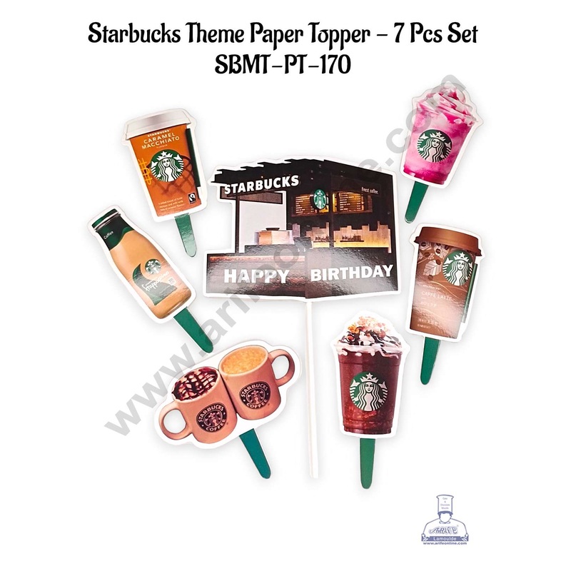 CAKE DECOR 7 pcs Happy Birthday Starbucks Theme Paper Topper For Cake And Cupcake (SBMT-PT-170)