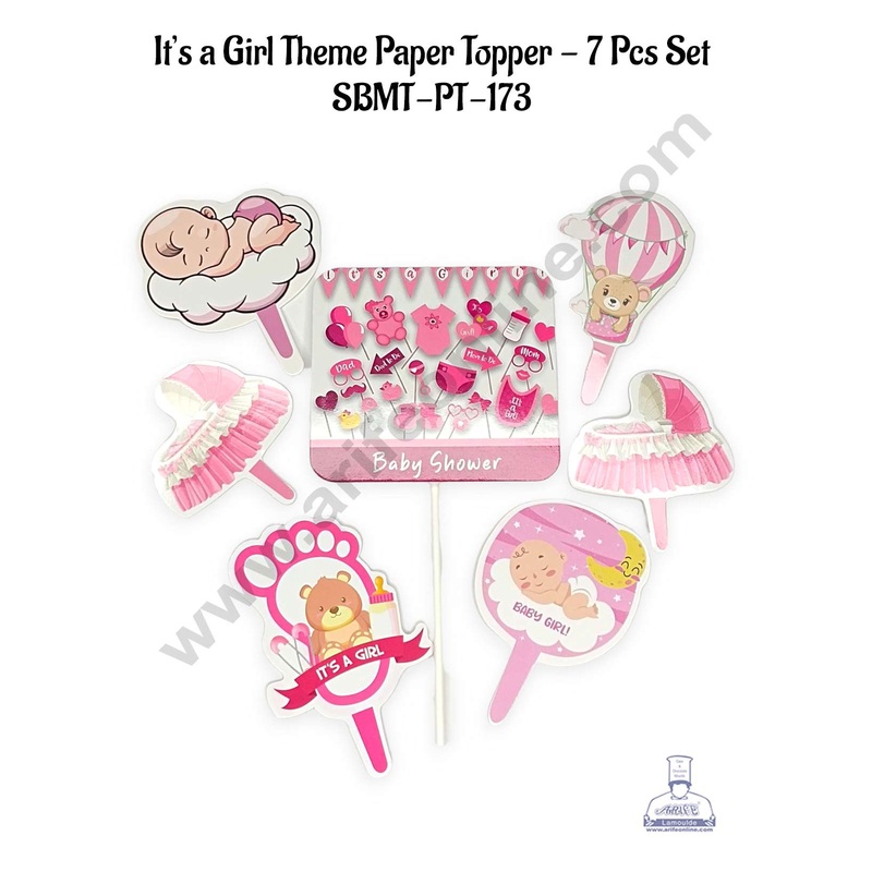CAKE DECOR 7 pcs It's A Girl Theme Paper Topper For Cake And Cupcake (SBMT-PT-173)