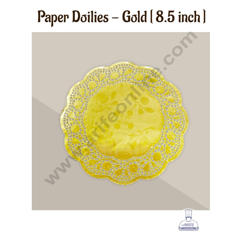 CAKE DECOR 8.5 inch Paper Doilies | Round Placemats | Decorative Accessories | Disposable Paper Mats - Gold (100 pcs Pack)