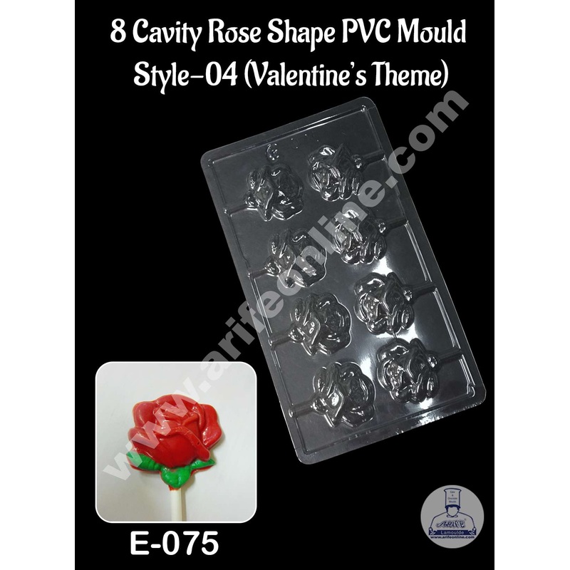 CAKE DECOR 8 Cavity Rose Shape PVC Chocolate Mould | Valentine's Theme | E-075 - Style-04 (10 pcs pack)