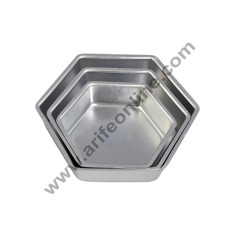 Cake Decor Hexagon Shape Aluminum 3 in 1 Cake Mould Set of 3