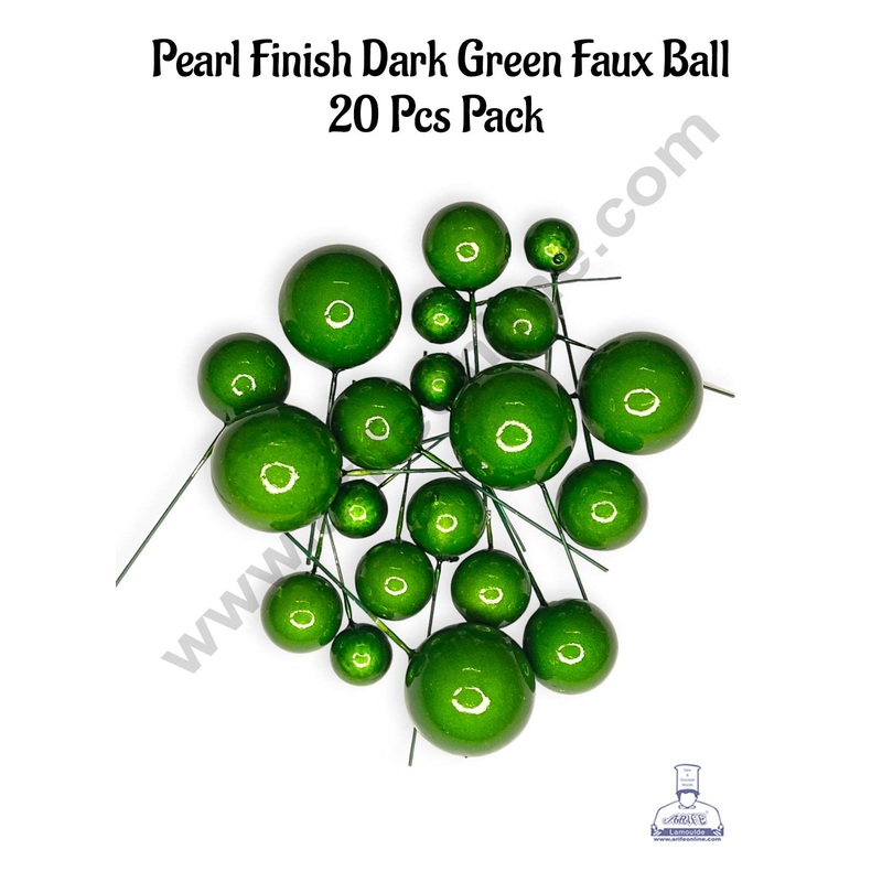 CAKE DECOR Pearl Finish Dark Green Faux Balls Topper For Cake and Cupcake Decoration - (20 Pcs Pack)