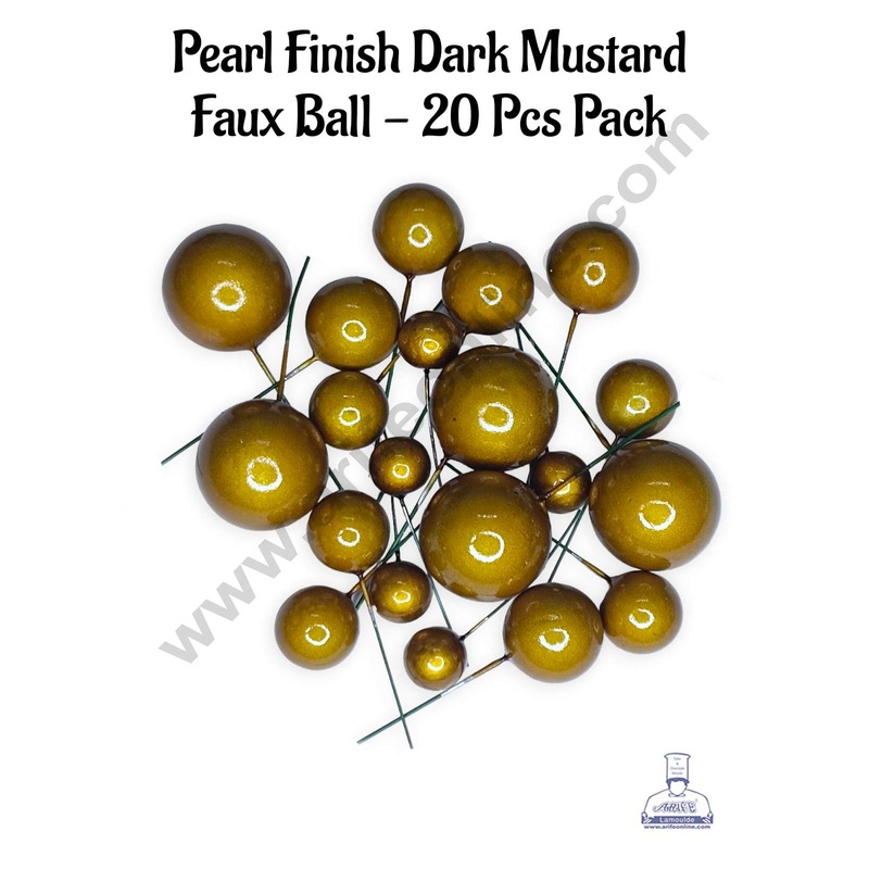 CAKE DECOR Pearl Finish Dark Mustard Faux Balls Topper For Cake and Cupcake Decoration - (20 Pcs Pack)