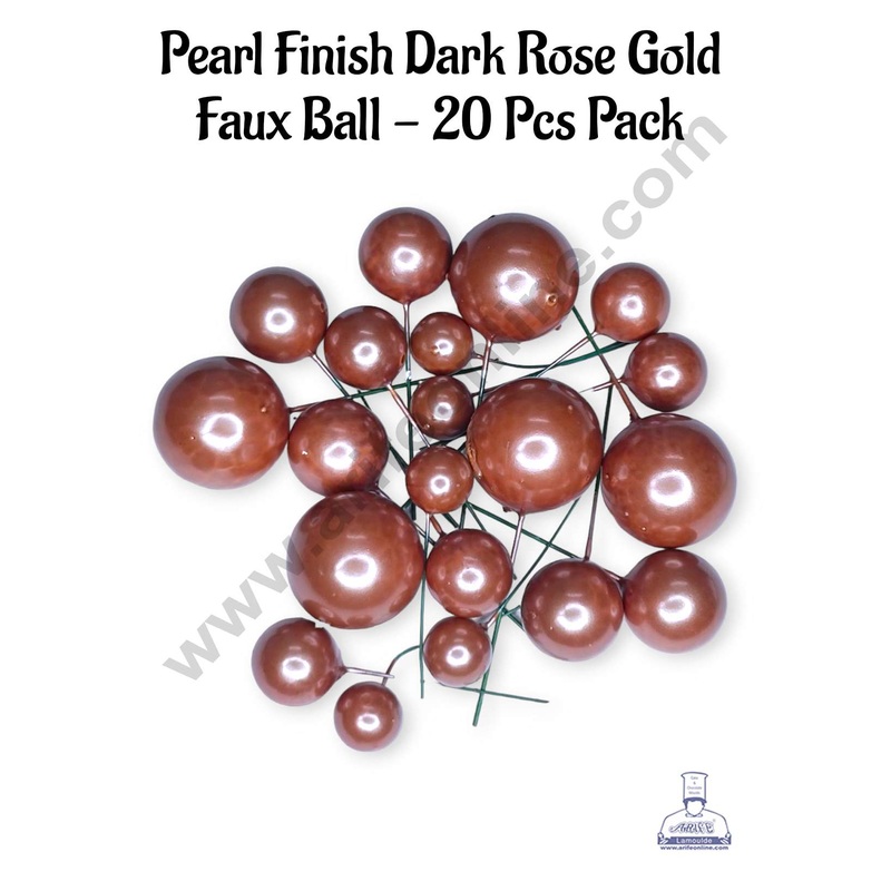 CAKE DECOR Pearl Finish Dark Rose Gold Faux Balls Topper For Cake and Cupcake Decoration - (20 Pcs Pack)