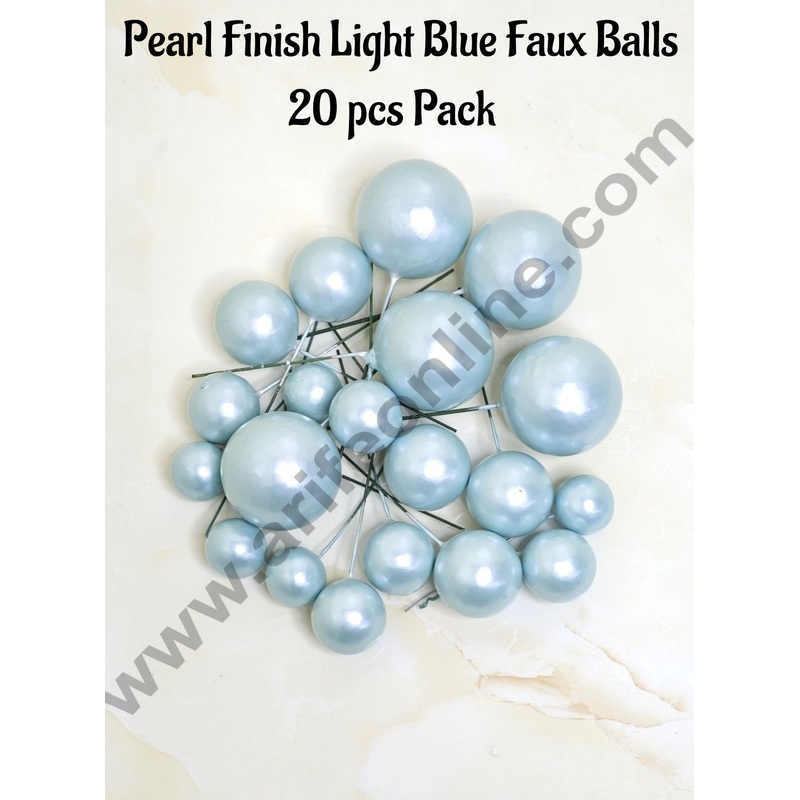 CAKE DECOR Pearl Finish Light Blue Faux Balls Topper For Cake and Cupcake Decoration - (20 Pcs Pack)