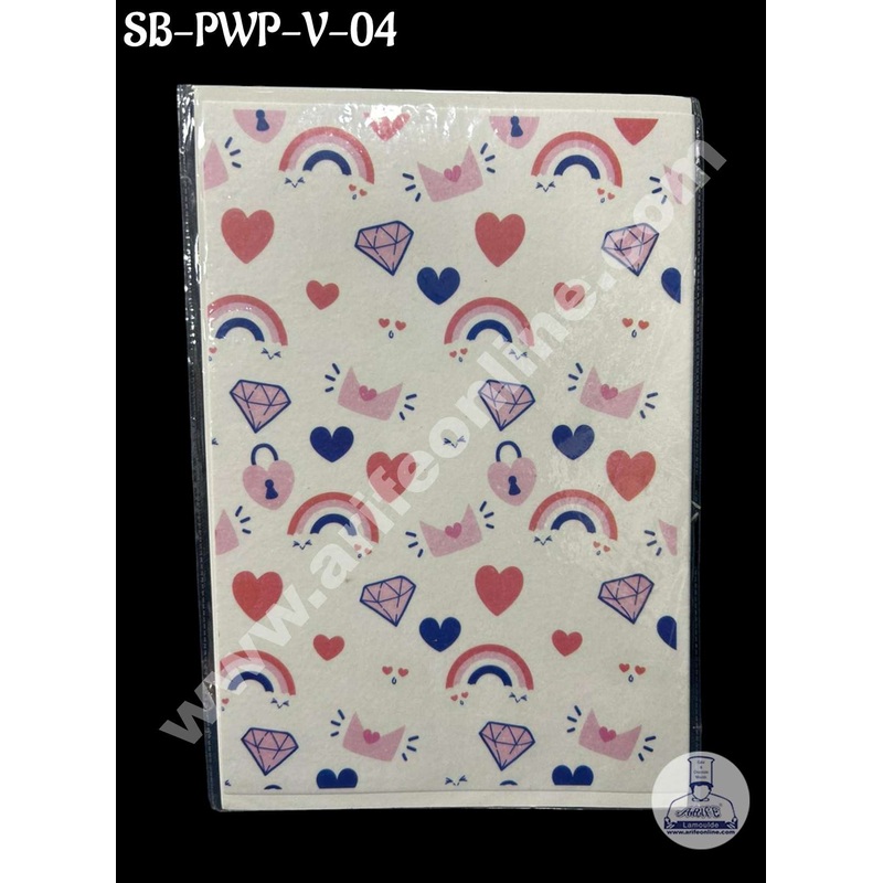 CAKE DECOR Rainbow Diamond Heart Printed Edible Wafer Paper Sheet for Cake Decoration - Valentine Theme - 1 Sheet (SB-PWP-V-04)