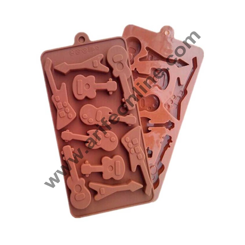 Cake Decor Silicon 10 Cavity Guitar Design Brown Chocolate Mould, Ice Mould, Chocolate Decorating Mould