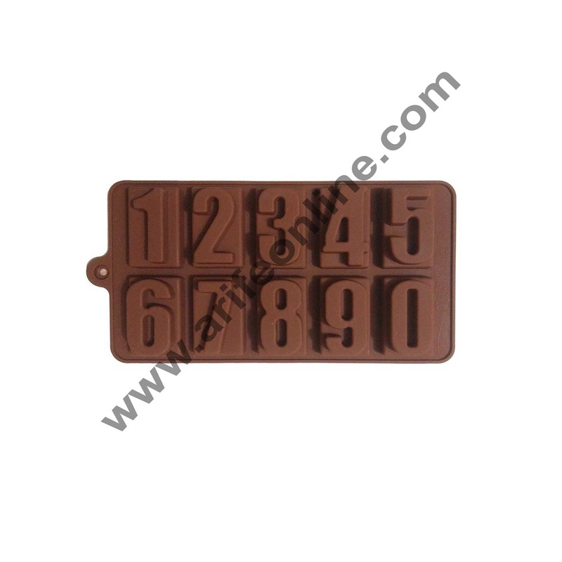 Cake Decor Silicon 10 Cavity Number Shape Brown Chocolate Mould, Ice Mould, Chocolate Decorating Mould