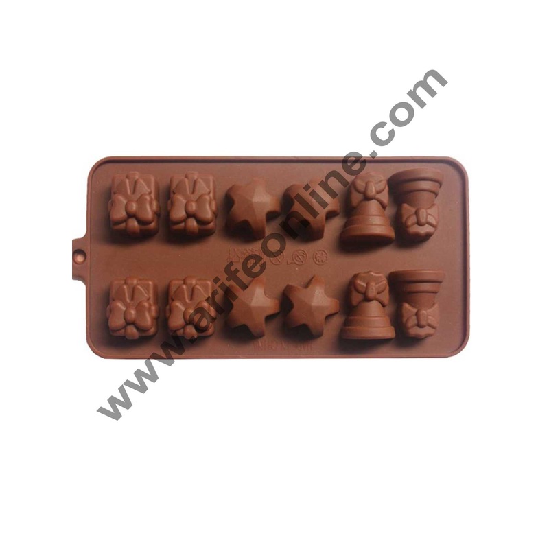 Cake Decor Silicon 12 Cavity Star Bells Design Brown Chocolate Mould, Ice Mould, Chocolate Decorating Mould