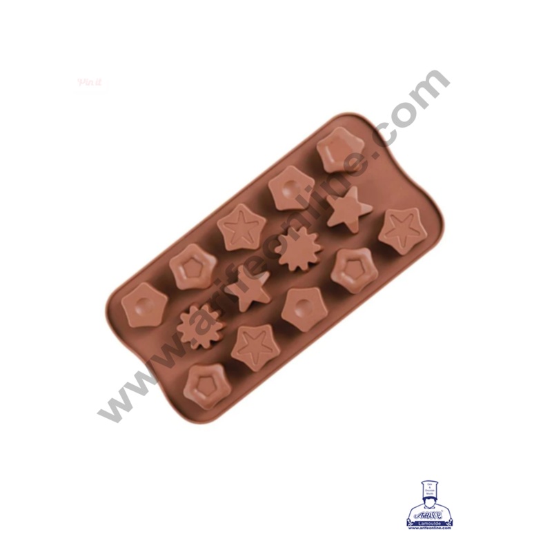 Cake Decor Silicon 14 Cavity Mix Star Shape Brown Chocolate Mould, Ice Mould, Chocolate Decorating Mould