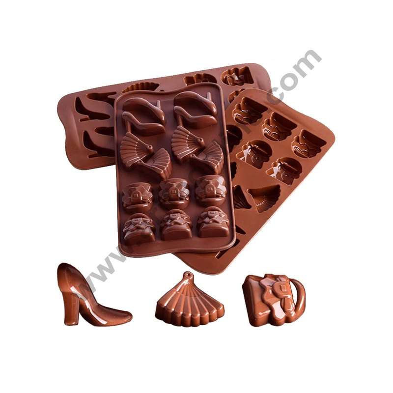 Cake Decor Silicon 14 Cavity Purse Sandal Fan Design Brown Chocolate Mould, Ice Mould, Chocolate Decorating Mould