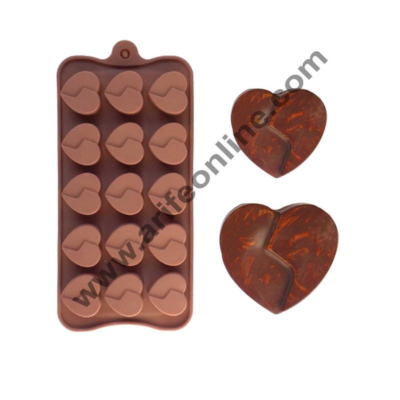 Cake Decor Silicon 15 Cavity Double Heart Shape Brown Chocolate Mould, Ice Mould, Chocolate Decorating Mould