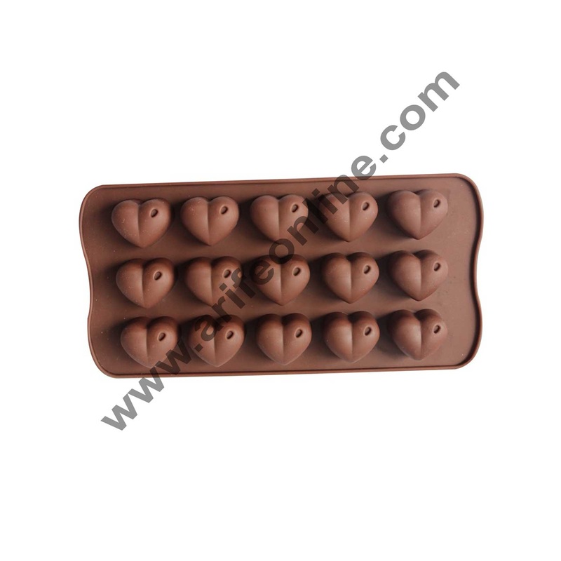 Cake Decor Silicon 15 Cavity Heart Design Brown Chocolate Mould, Ice Mould, Chocolate Decorating Mould