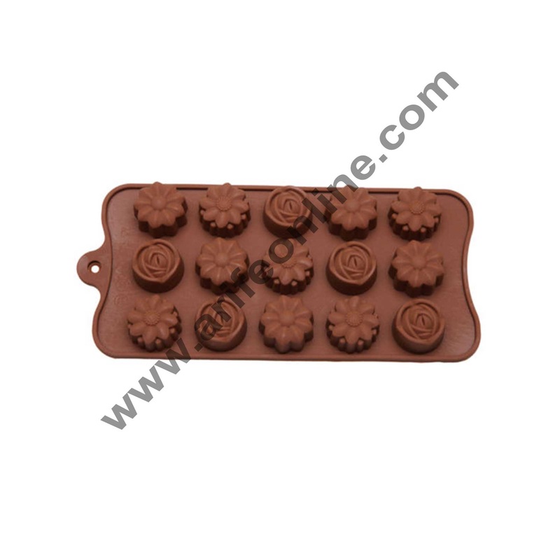 Cake Decor Silicon 15 Cavity Mix Flower Design Brown Chocolate Mould, Ice Mould, Chocolate Decorating Mould