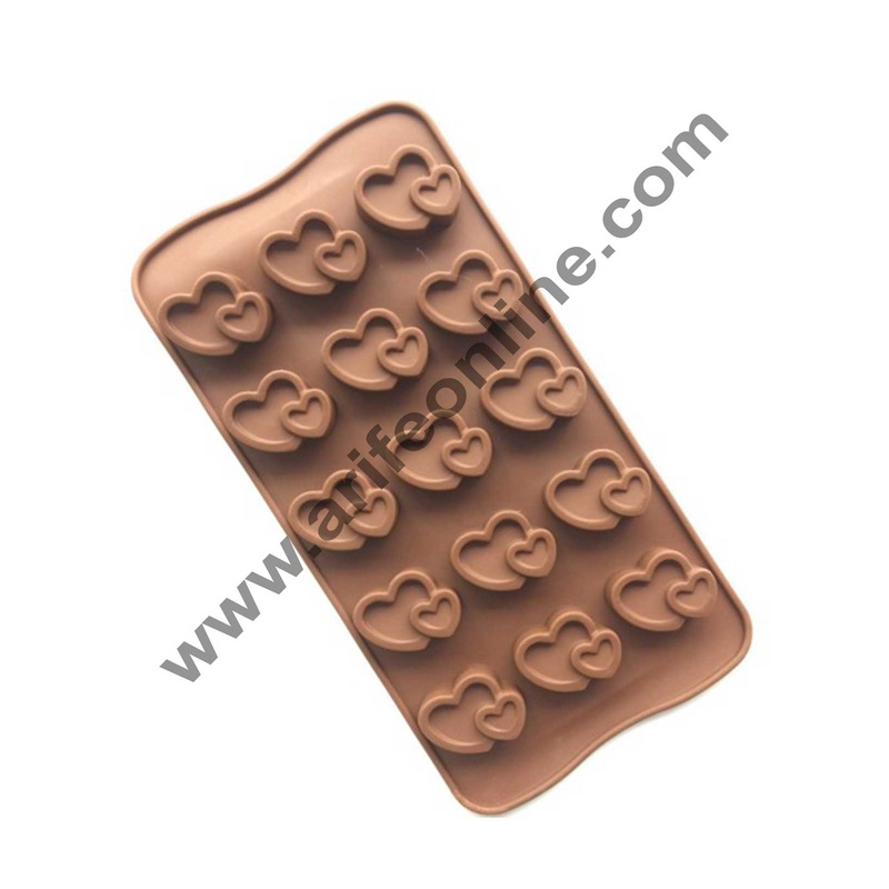 Cake Decor Silicon 15 Cavity Velantine Heart Design Brown Chocolate Mould, Ice Mould, Chocolate Decorating Mould
