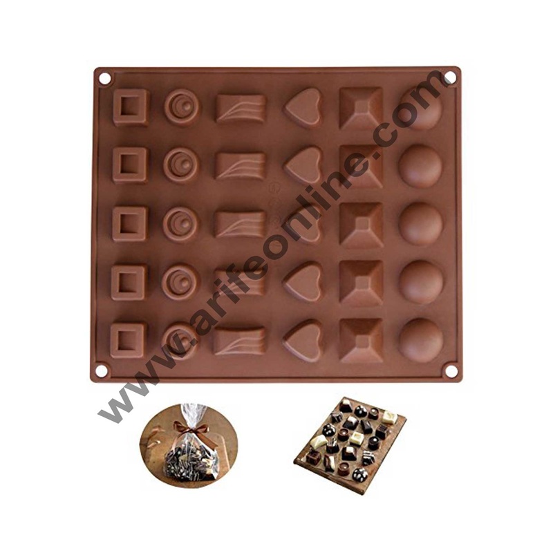Cake Decor Silicon 30 Cavity Mix Design Brown Chocolate Mould, Ice Mould, Chocolate Decorating Mould