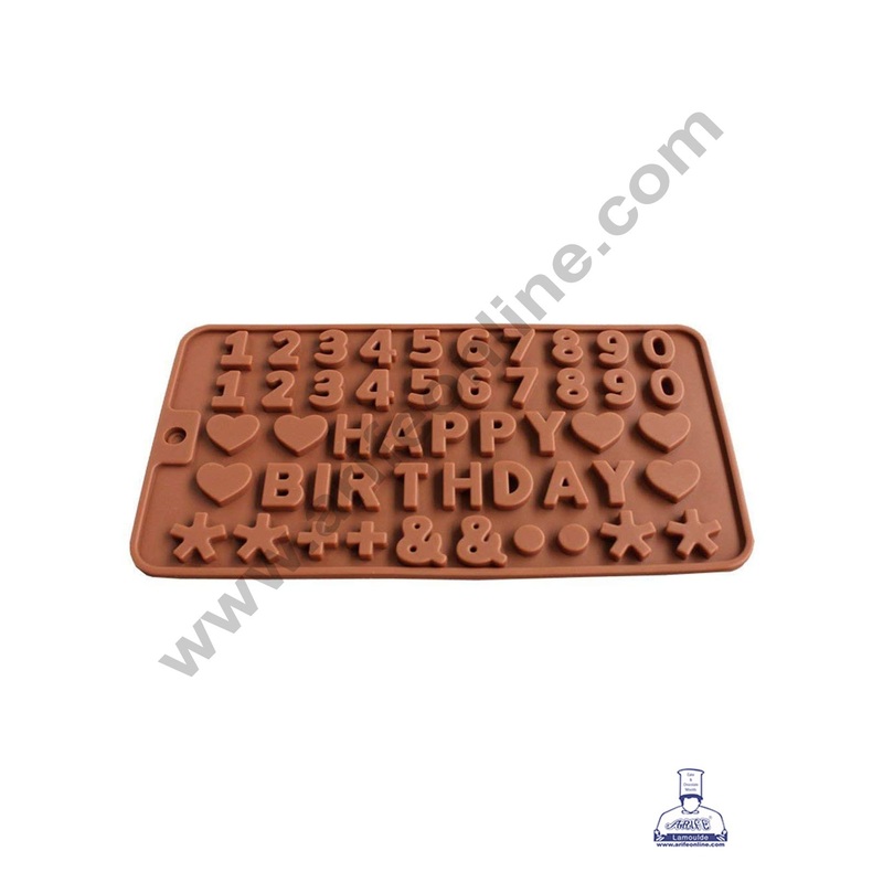 Cake Decor Silicon 45 Cavity Number Happy Birthday Brown Chocolate Mould, Ice Mould, Chocolate Decorating Mould