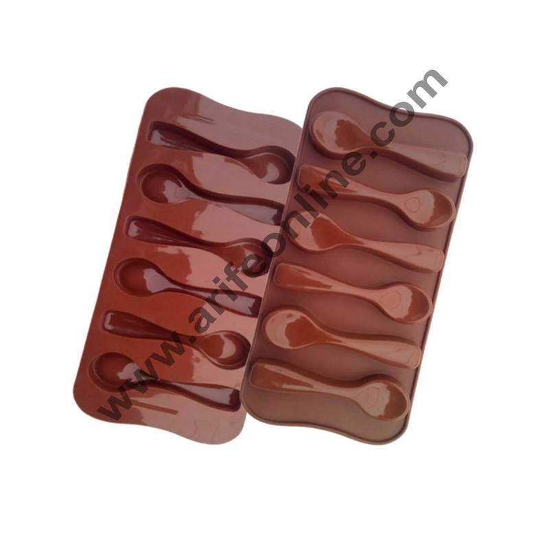Cake Decor Silicon 6 Cavity Spoon Design Brown Chocolate Mould, Ice Mould, Chocolate Decorating Mould