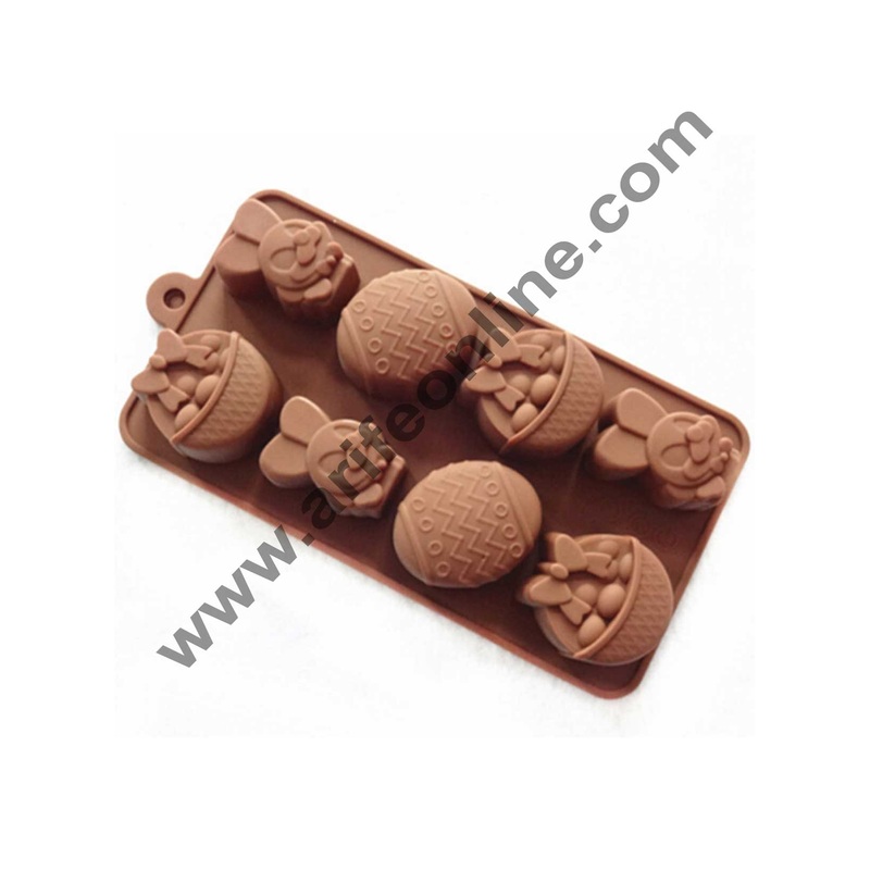 Cake Decor Silicon 8 Cavity Egge Easter Bunny and Basket die Design Brown Chocolate Mould, Ice Mould, Chocolate Decorating Mould