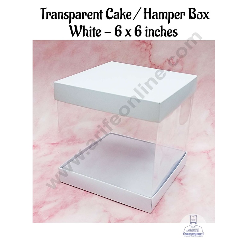 CAKE DECOR Square White Transparent Window Cake Box | Gift Box | Hamper Box | Pinata Box - (1 Piece)