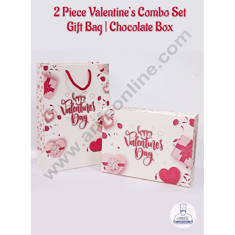 CAKE DECOR Valentine's Theme 2 Pieces Combo Set Gift Bag | Chocolate Box Without Cavity