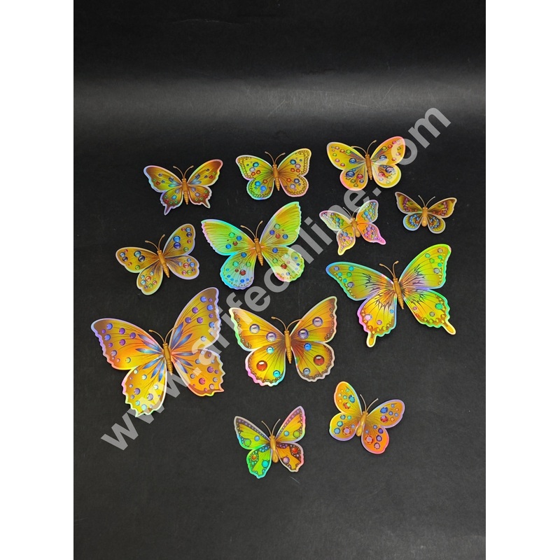 Holographic Multicolor 3D Magnetic Butterfly Cake Toppers |  Hamper Decor  Set of 12 (Design 9)- CAKE DECOR