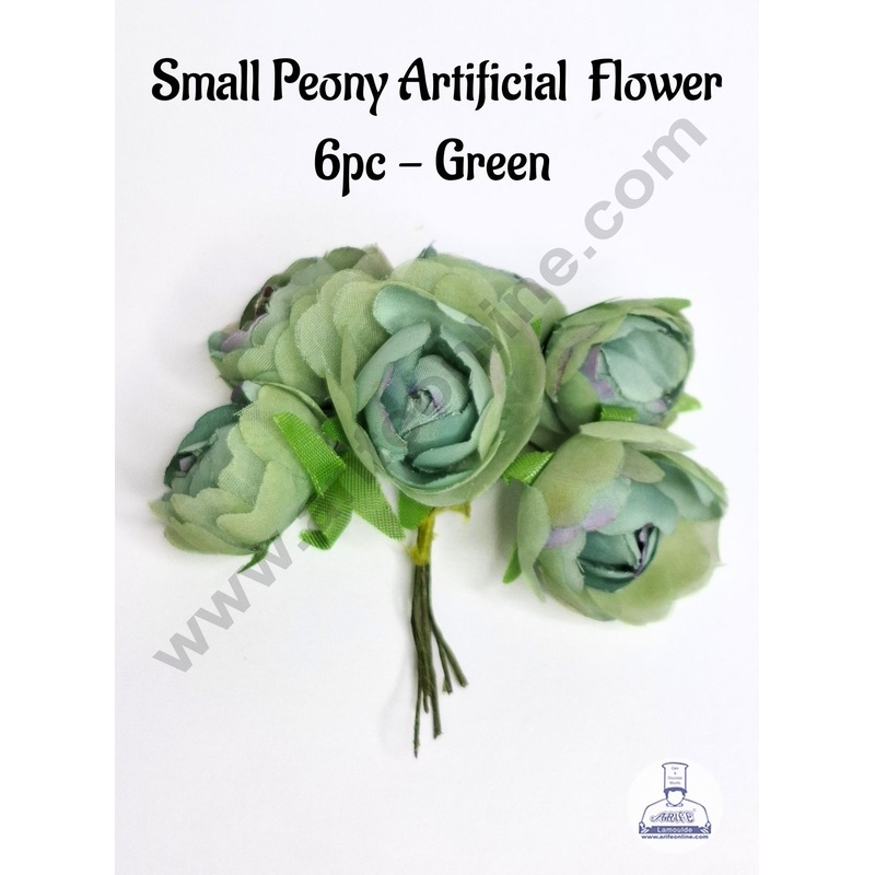 Small Peony Artificial Flower Bunch For Cake Decoration  Green ( 6 pcs pack ) - CAKE DECOR