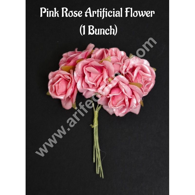 Small Pink Shiny Rose Artificial Flower For Cake Decoration  Pink ( 1 Bunch ) - CAKE DECOR