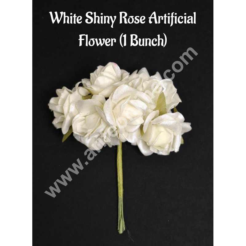 Small White Shiny Rose Artificial Flower For Cake Decoration  White ( 1 Bunch ) - CAKE DECOR
