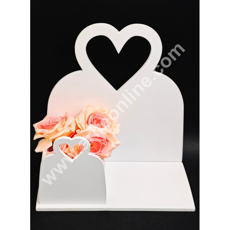 White Mid Heart Design Cake and Flower Hamper Stand  - CAKE DECOR