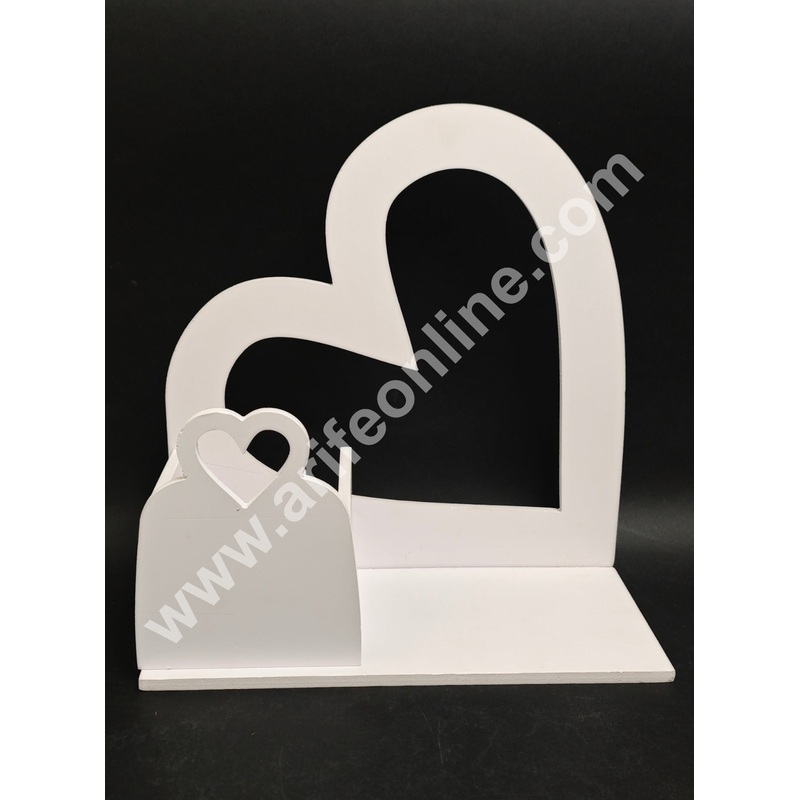 White Tilt Heart Design Cake and Flower Hamper Stand  - CAKE DECOR
