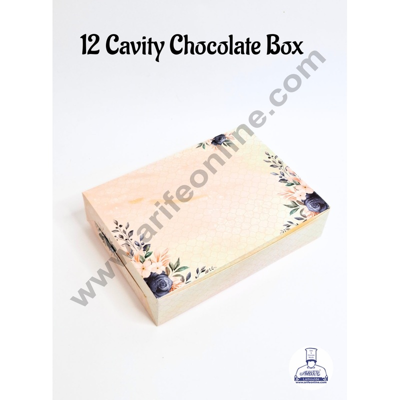 12 Cavity Peach Floral Print Chocolate Box  (1 Piece) - CAKE DECOR