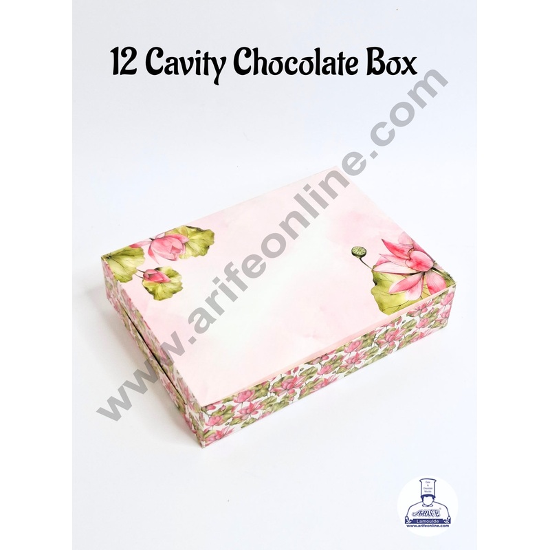 12 Cavity Pink Floral Print Chocolate Box  (1 Piece) - CAKE DECOR