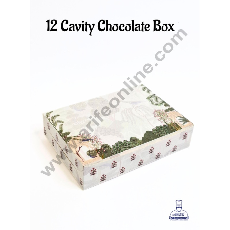 12 Cavity Traditional Design Green Chocolate Box (1 Piece) - CAKE DECOR