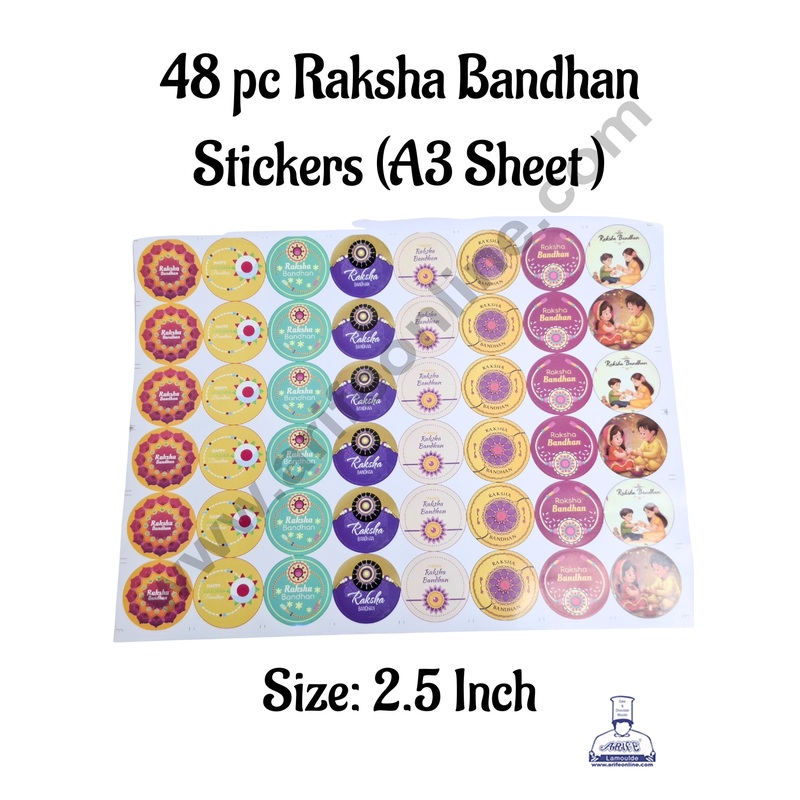 48 pc Raksha Bandhan Chocolate Sticker (A3 Size Sheet) - CAKE DECOR