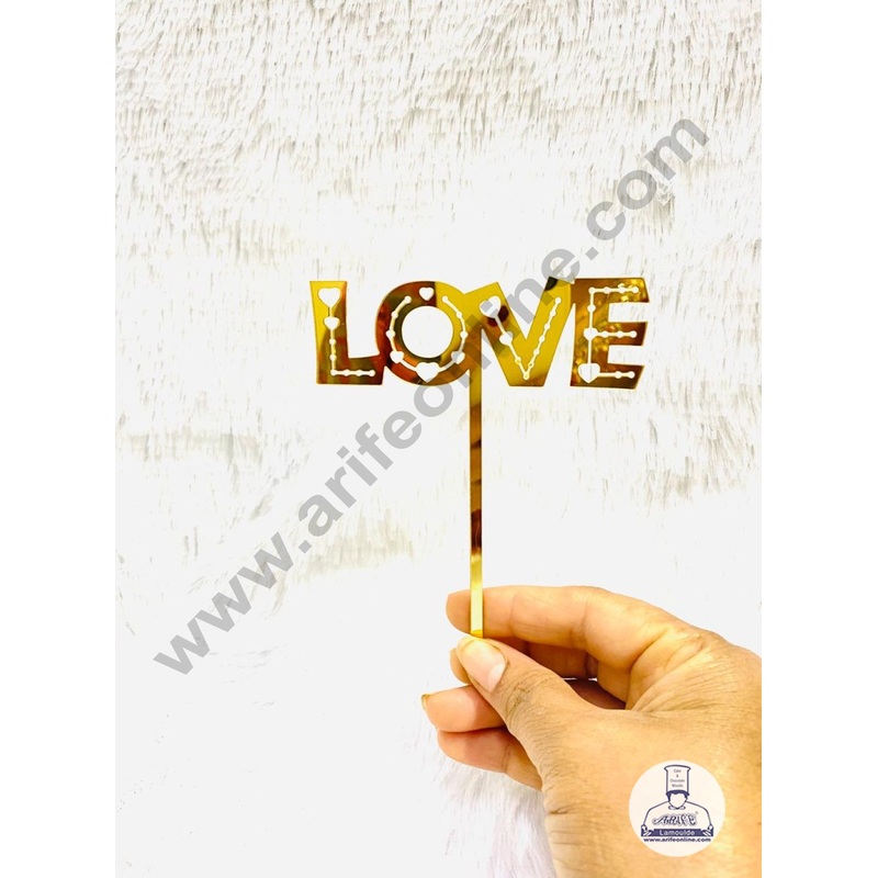 5 inch Acrylic Gold Mirror Finishing Acrylic Stylish LOVE With Heart Chain Design Cake Topper CAKE DECOR