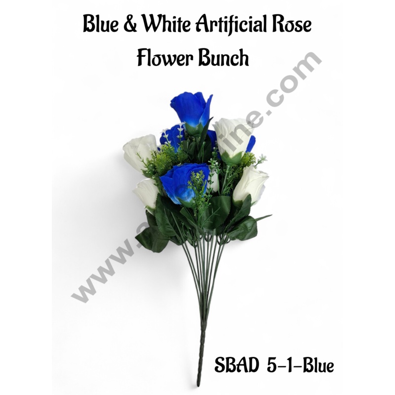 Blue & White Artificial Rose Flower bunch For Cake Decoration  ( 1 Bunch ) Cake Decor