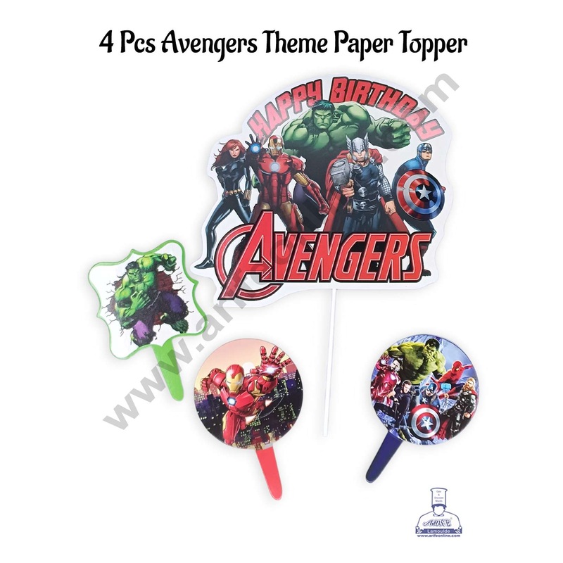 CAKE DECOR 4 Pcs Avengers Theme Paper Topper For Cake And Cupcake | Assorted Design (SBMT-PT-180)