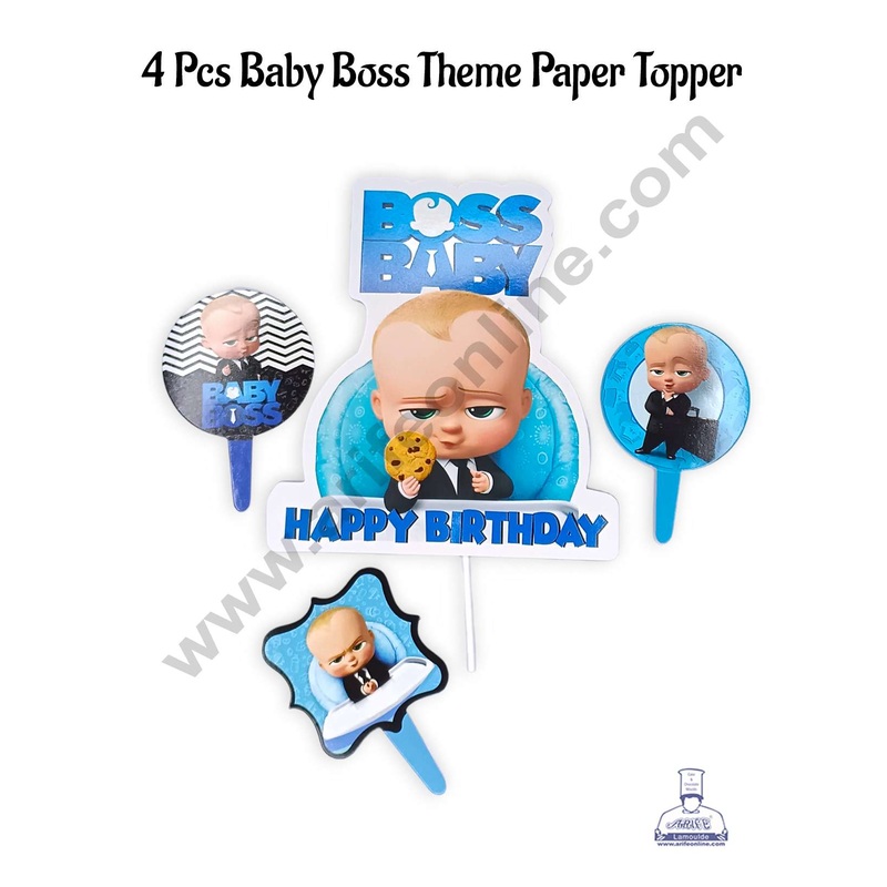 CAKE DECOR 4 Pcs Baby Boss Theme Paper Topper For Cake And Cupcake | Assorted Design (SBMT-PT-177)