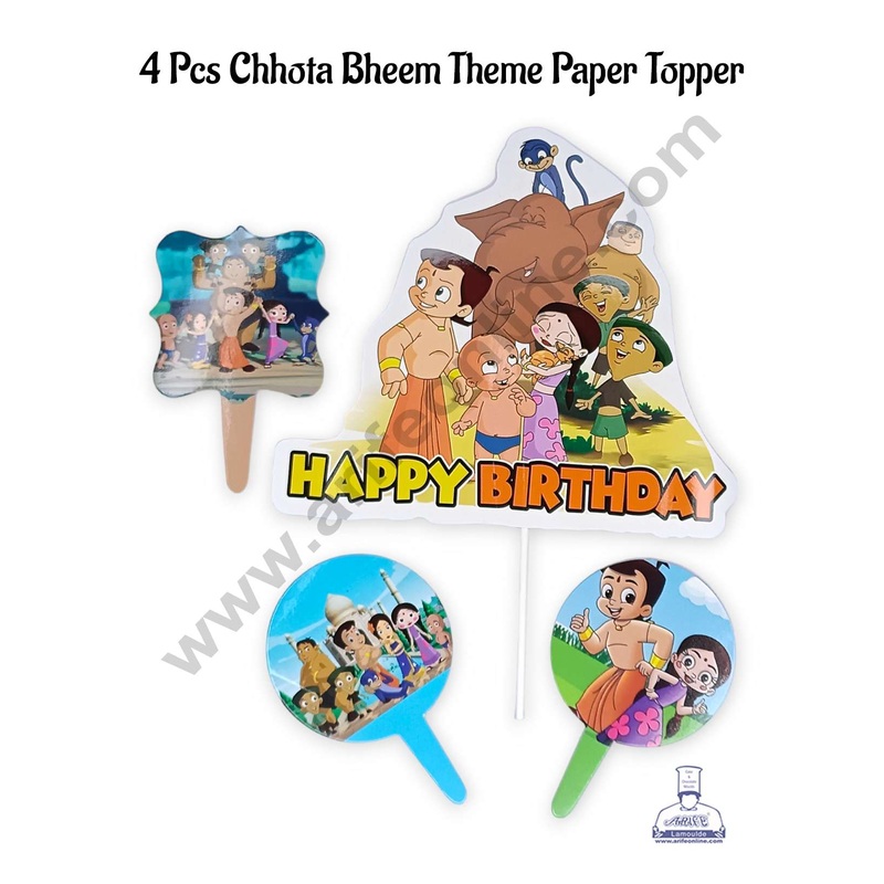 CAKE DECOR 4 Pcs Chhota Bheem Theme Paper Topper For Cake And Cupcake | Assorted Design (SBMT-PT-179)