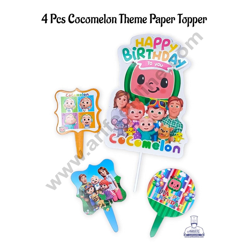 CAKE DECOR 4 Pcs Cocomelon Theme Paper Topper For Cake And Cupcake | Assorted Design (SBMT-PT-187)