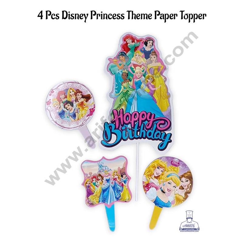CAKE DECOR 4 Pcs Disney Princess Theme Paper Topper For Cake And Cupcake | Assorted Design (SBMT-PT-175)
